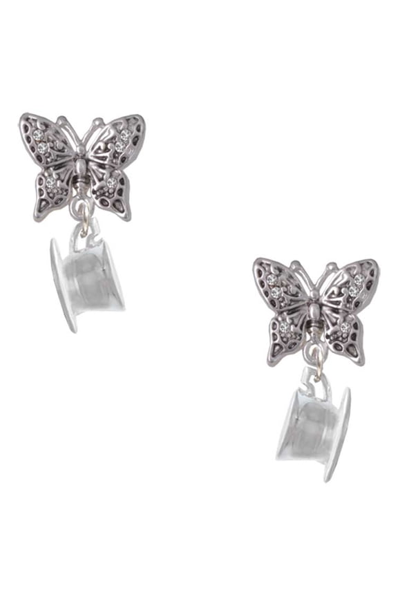 Silvertone Tea Cup Silvertone Antiqued Butterfly Post Earrings