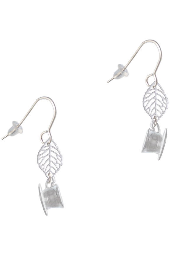Silvertone Tea Cup Silvertone Leaf French Earrings