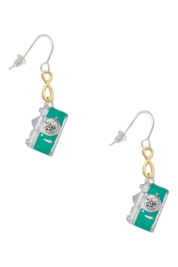 Silvertone Teal Camera Gold Tone Infinity French Earrings