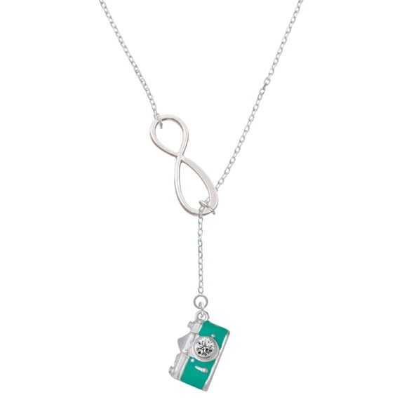 Delight Jewelry Silvertone Teal Camera Silver tone Elegant Infinity Lariat Necklace