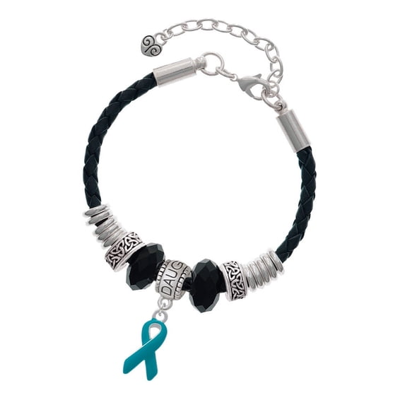 Delight Jewelry Silvertone Teal Ribbon Daughter Celtic Knot Leather Bead Bracelet, 7"+2" Extender