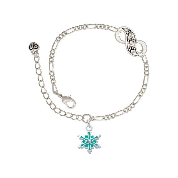 Delight Jewelry Silvertone Teal Snowflake with Clear Crystal Silver-tone Paw Infinity Link Chain Bracelet, 6"+2" Extender