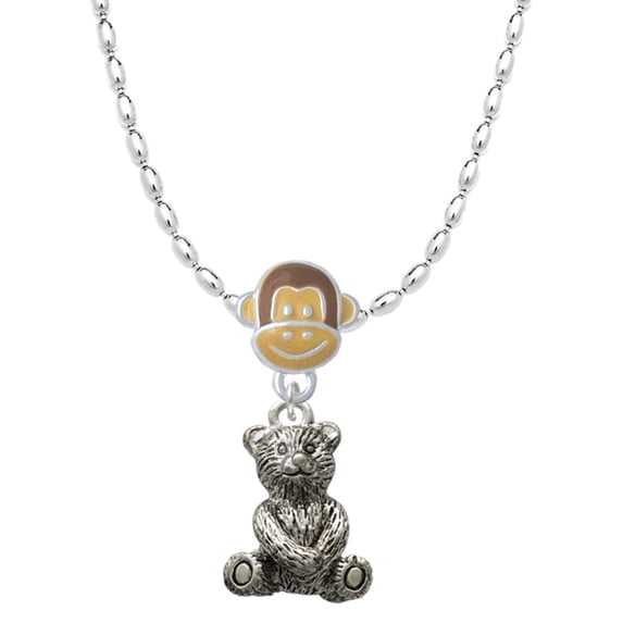 Delight Jewelry Silvertone Teddy Bear Mia Monkey Charm Necklace