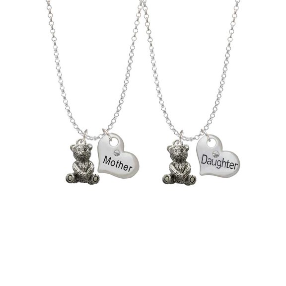 Delight Jewelry Silvertone Teddy Bear Mother & Daughter Heart Necklaces (Set of 2), 19"+2"