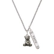 Delight Jewelry Silvertone Teddy Bear Silvertone Believe Faith Prayer Hope Bar Charm Necklace, 23"