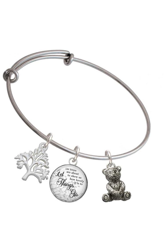 Silvertone Teddy Bear Silvertone Let Things Go Tree Charm Bangle Bracelet