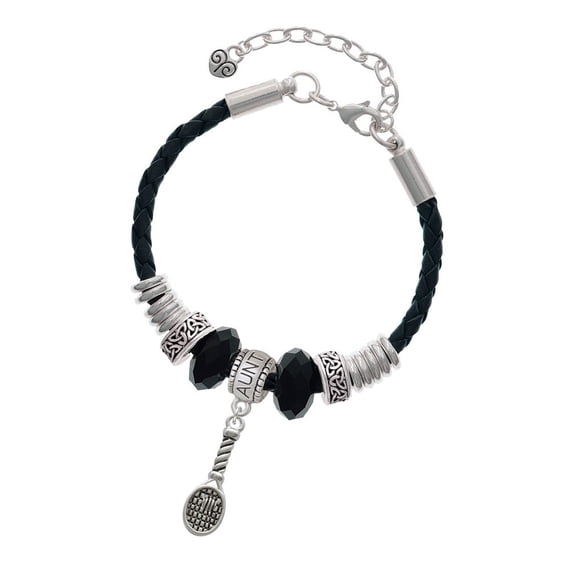 Delight Jewelry Silvertone Tennis Racquet Aunt Celtic Knot Leather Bead Bracelet, 7"+2" Extender