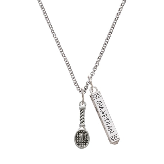 Delight Jewelry Silvertone Tennis Racquet Silvertone Guardian Angel Bar Charm Necklace, 23"