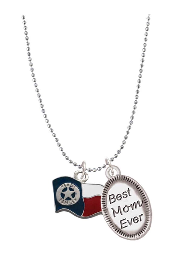 Silvertone Texas Flag - Ranger Best Mom Ever Charm Necklace