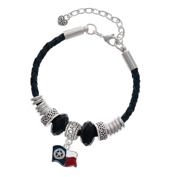 Delight Jewelry Silvertone Texas Flag - Ranger Coach Celtic Knot Leather Bead Bracelet, 7"+2" Extender