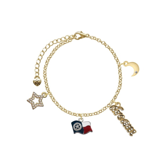 Delight Jewelry Silvertone Texas Flag - Ranger Goldtone Dream Big Charm Bracelet, 7.5+2" Extender