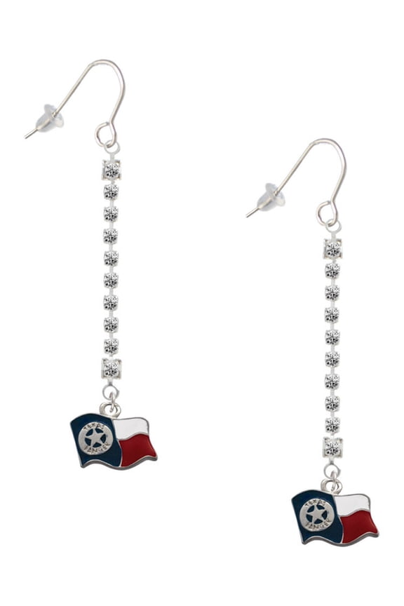 Silvertone Texas Flag - Ranger - Silver-tone Long Sparkle Dangle French Earrings