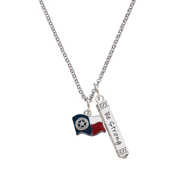 Delight Jewelry Silvertone Texas Flag - Ranger Silvertone Be Strong and Courageous Bar Charm Necklace, 23"