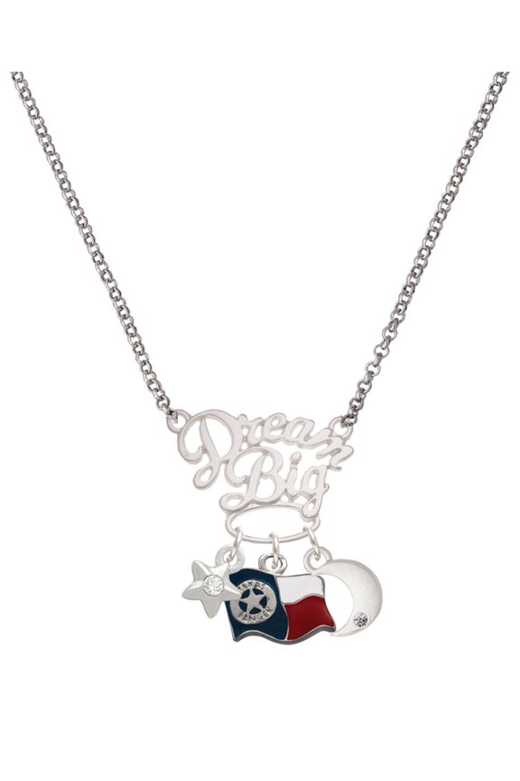 Silvertone Texas Flag - Ranger Silvertone Dream Big Pendant Necklace, 25"