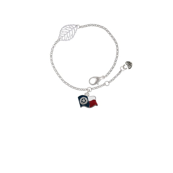 Delight Jewelry Silvertone Texas Flag - Ranger - Silvertone Leaf Delicate Bracelet, 6.25+1.75"
