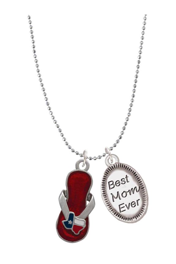 Silvertone Texas Flip Flop Best Mom Ever Charm Necklace