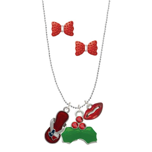 Delight Jewelry Silvertone Texas Flip Flop Christmas Kiss Charm Necklace and Stud Earrings
