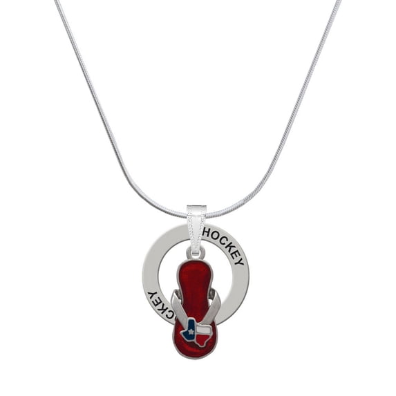 Delight Jewelry Silvertone Texas Flip Flop Hockey Ring Charm Necklace, 18"