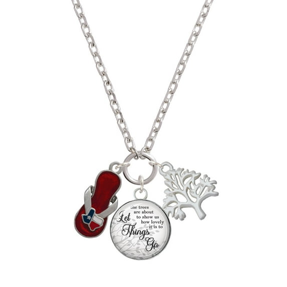 Delight Jewelry Silvertone Texas Flip Flop Let Things Go Fall Zoey Charm Necklace, 28"