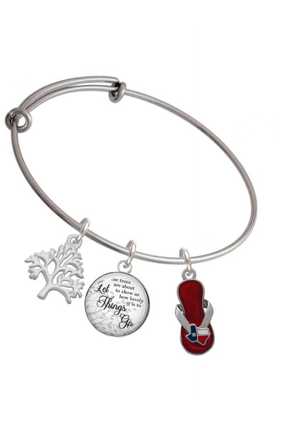 Silvertone Texas Flip Flop Silvertone Let Things Go Tree Charm Bangle Bracelet