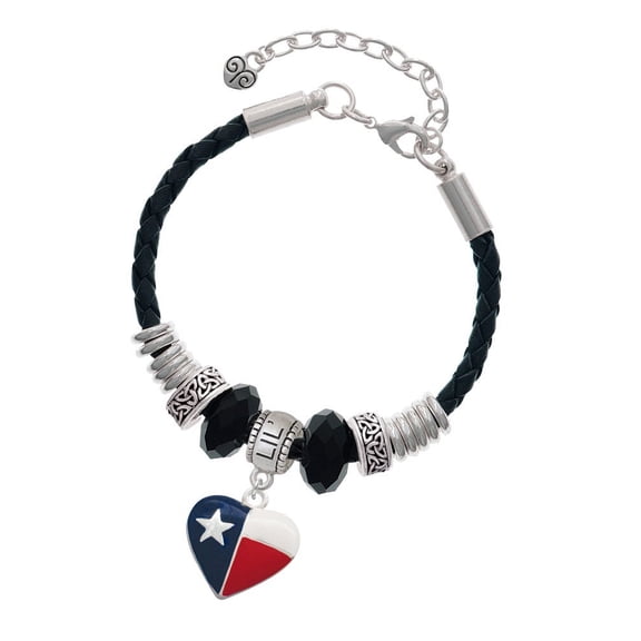 Delight Jewelry Silvertone Texas Lone Star Heart Big Sister Celtic Knot Leather Bead Bracelet, 7"+2" Extender