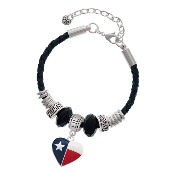 Delight Jewelry Silvertone Texas Lone Star Heart Lil Sister Celtic Knot Leather Bead Bracelet, 7"+2" Extender