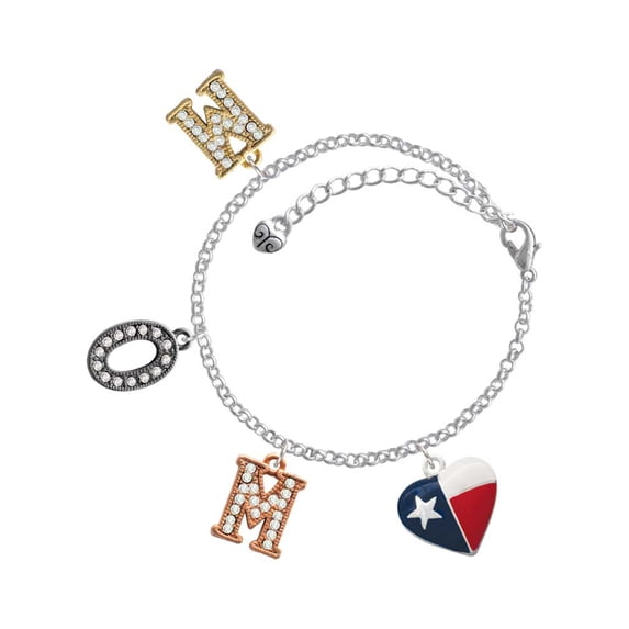 Delight Jewelry Silvertone Texas Lone Star Heart Multi-Colored Crystal Mom Charm Bracelet