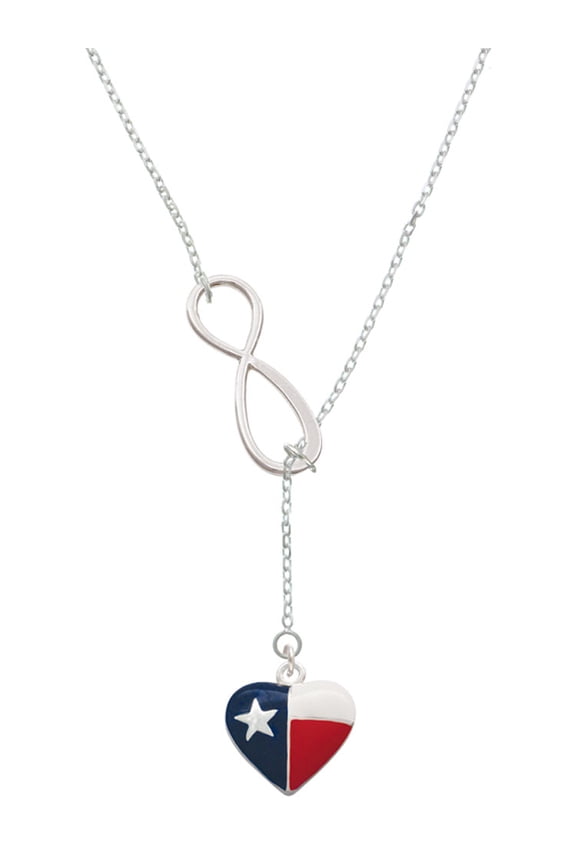 Silvertone Texas Lone Star Heart Silver tone Elegant Infinity Lariat Necklace