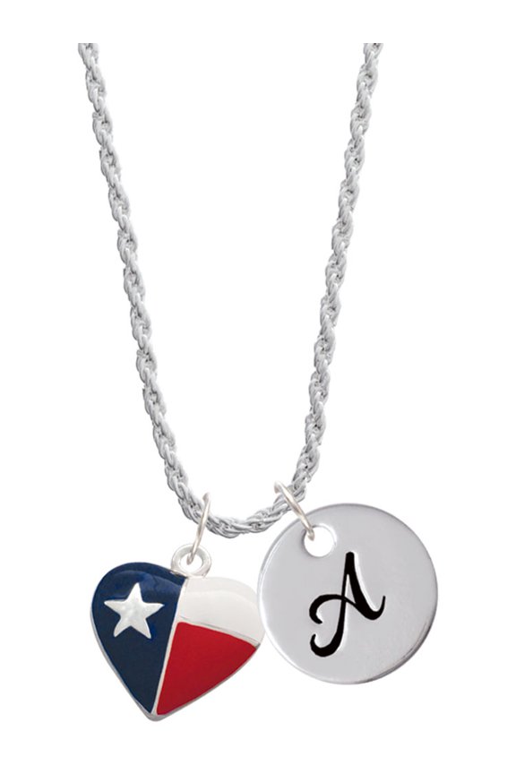 Silvertone Texas Lone Star Heart Silvertone Script Initial Disc - A - Charm Necklace, 20"+3"