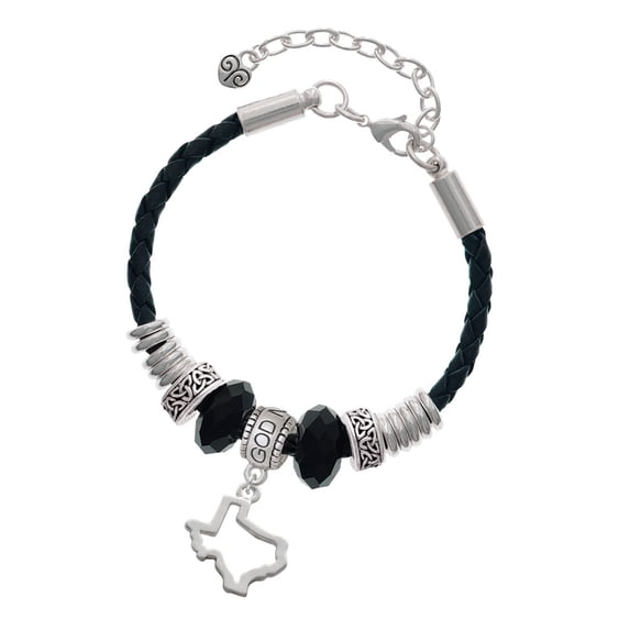 Delight Jewelry Silvertone Texas Outline Godmother Celtic Knot Leather Bead Bracelet, 7"+2" Extender