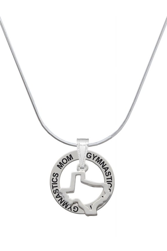 Silvertone Texas Outline Gymnastics Mom Ring Charm Necklace, 18"