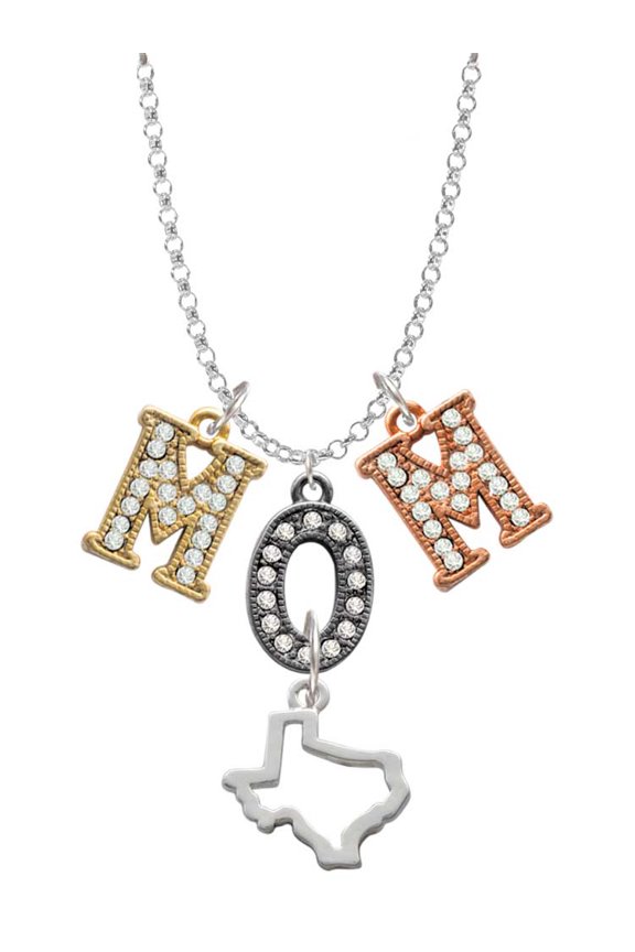 Silvertone Texas Outline Multi-Colored Crystal Mom Charm Necklace