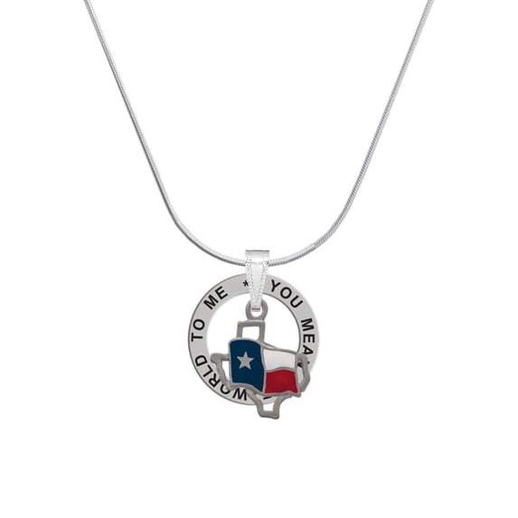 Delight Jewelry Silvertone Texas Outline with Flag Silver-tone You Mean the World to Me Ring Necklace, 18"