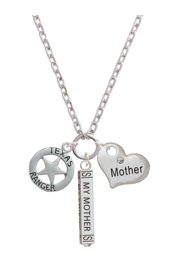 Silvertone Texas Ranger Badge Always My Mother Bar Zoe Necklace