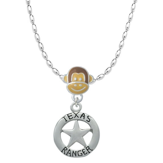 Delight Jewelry Silvertone Texas Ranger Badge Mia Monkey Charm Necklace