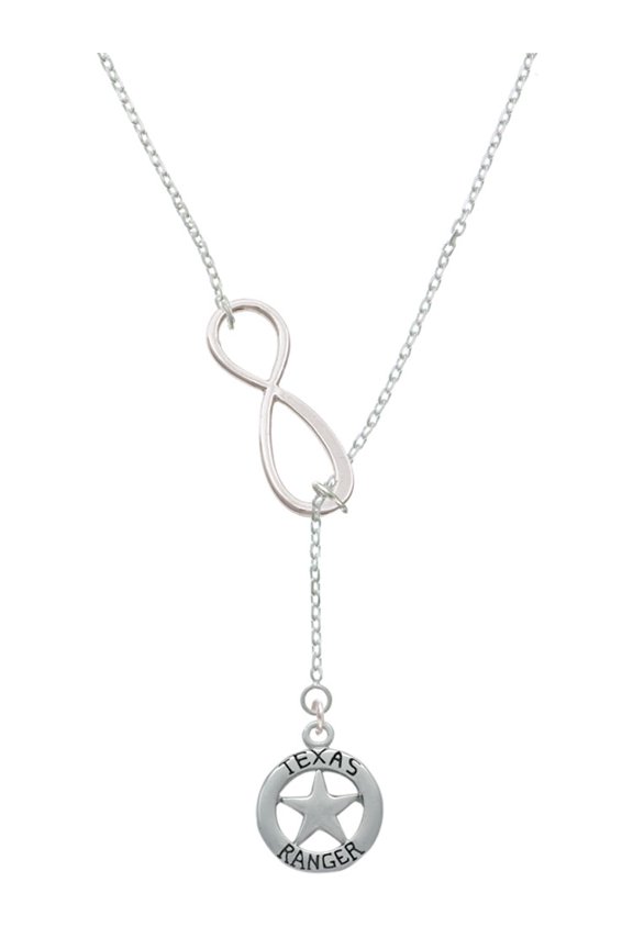 Silvertone Texas Ranger Badge Silver tone Elegant Infinity Lariat Necklace