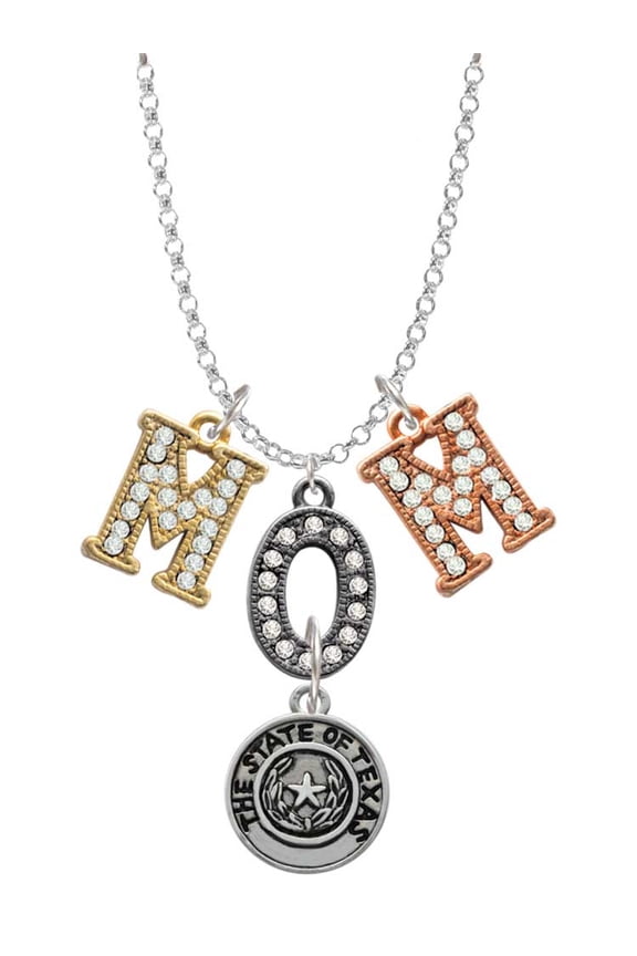 Silvertone Texas State Seal Multi-Colored Crystal Mom Charm Necklace