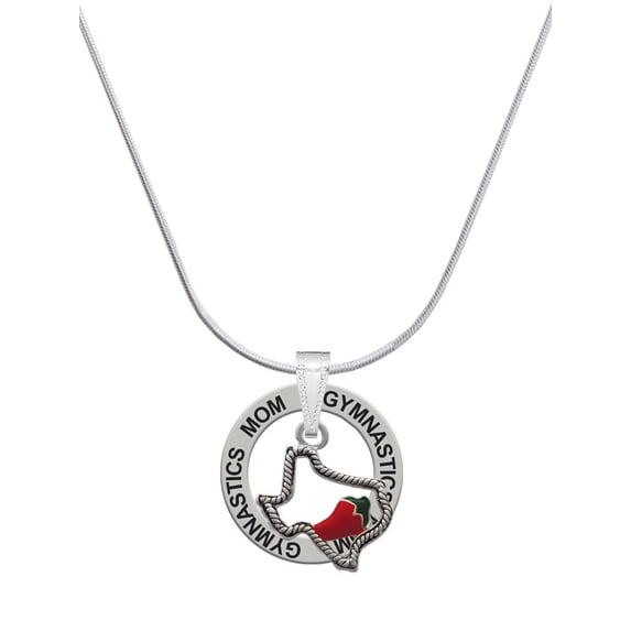Delight Jewelry Silvertone Texas with Jalapeno - Gymnastics Mom Ring Charm Necklace, 18".