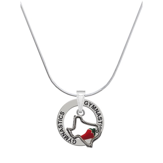 Delight Jewelry Silvertone Texas with Jalapeno - Gymnastics Ring Charm Necklace, 18".