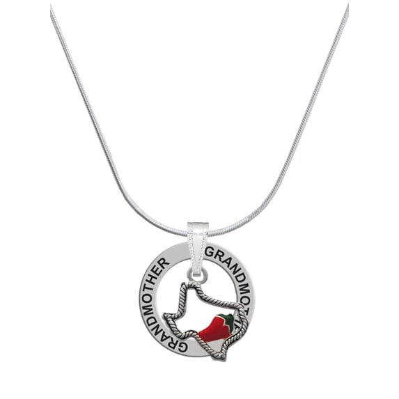 Delight Jewelry Silvertone Texas with Jalapeno - Silvertone Grandmother Ring Charm Necklace, 18".