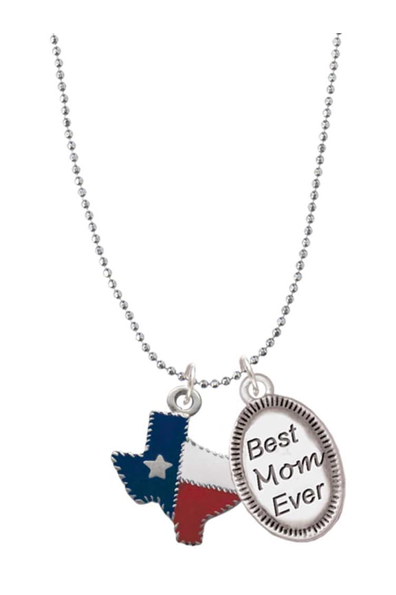Silvertone Texas with Rope Border Best Mom Ever Charm Necklace