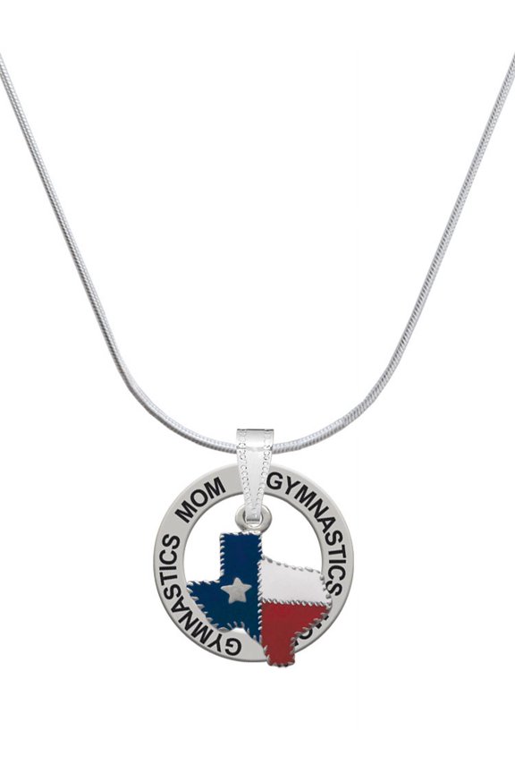 Silvertone Texas with Rope Border Gymnastics Mom Ring Charm Necklace, 18"