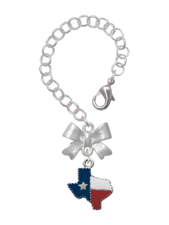 Silvertone Texas with Rope Border - Silvertone Bow Charm Accessory for Tumblers and Thermal Cups
