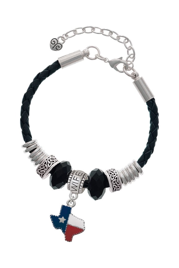 Silvertone Texas with Rope Border Wife Celtic Knot Leather Bead Bracelet, 7"+2" Extender
