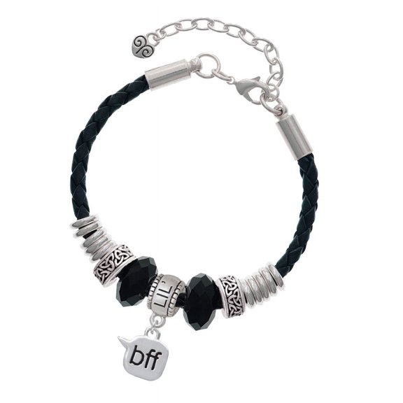 Delight Jewelry Silvertone Text Chat - bff - Best Friends Forever - Big Sister Celtic Knot Leather Bead Bracelet, 7"+2" Extender