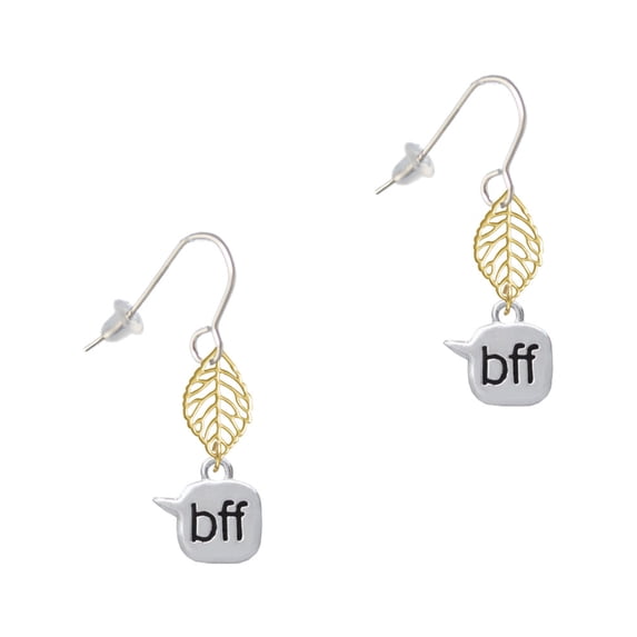 Delight Jewelry Silvertone Text Chat - bff - Best Friends Forever - Goldtone Leaf French Earrings
