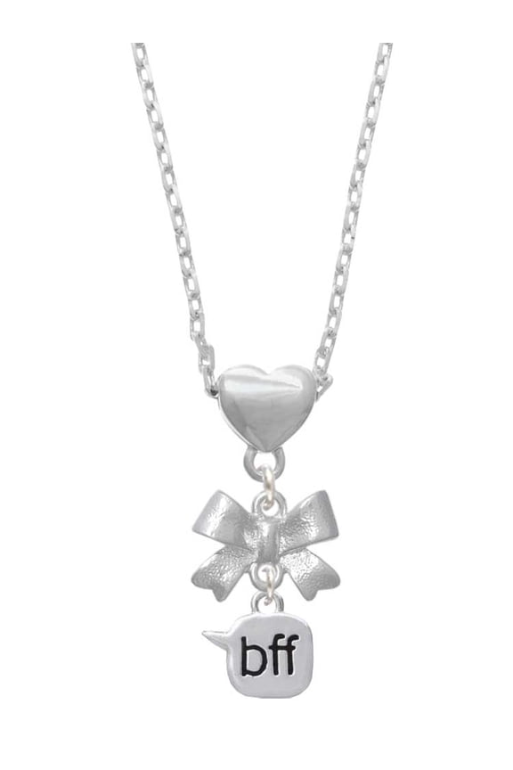Silvertone Text Chat - bff - Best Friends Forever - Silver tone Bow Heart Necklace