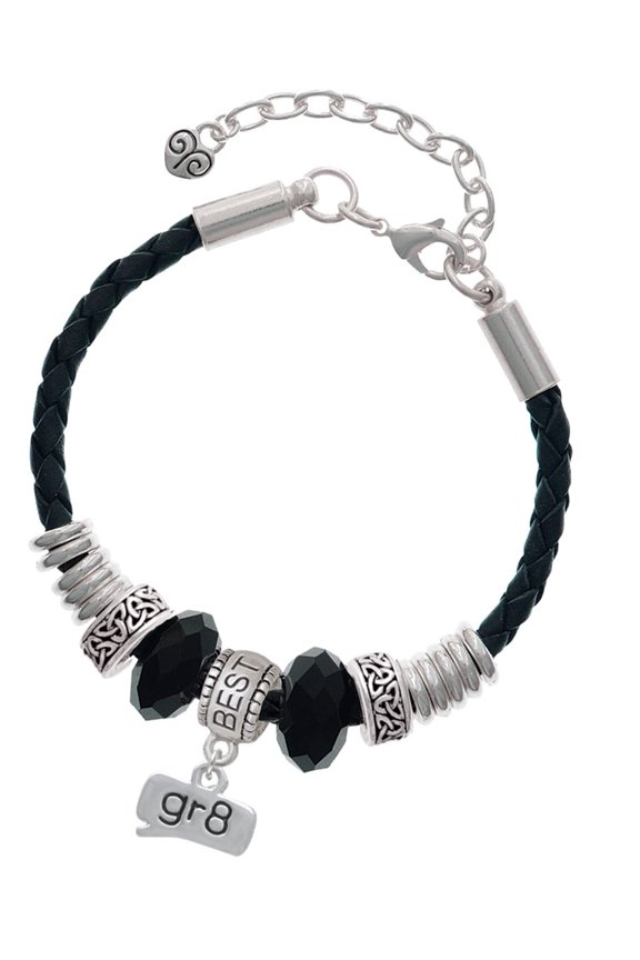 Silvertone Text Chat - gr8 - Great - Best Friend Celtic Knot Leather Bead Bracelet, 7"+2" Extender