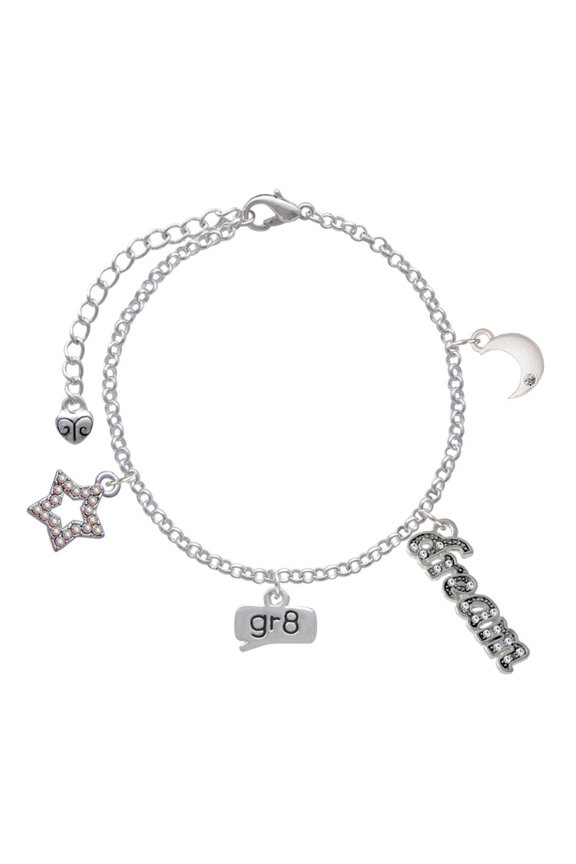 Silvertone Text Chat - gr8 - Great - Silvertone Dream Big Charm Bracelet, 7.5+2" Extender