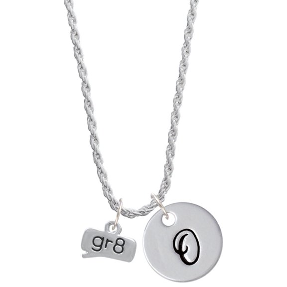 Delight Jewelry Silvertone Text Chat - gr8 - Great - Silvertone Script Initial Disc - O - Charm Necklace, 20"+3"